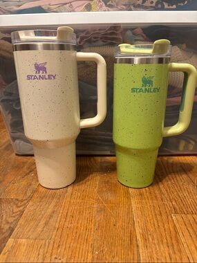 Stanley Speckled Travel Mugs in Cream and Lime Green